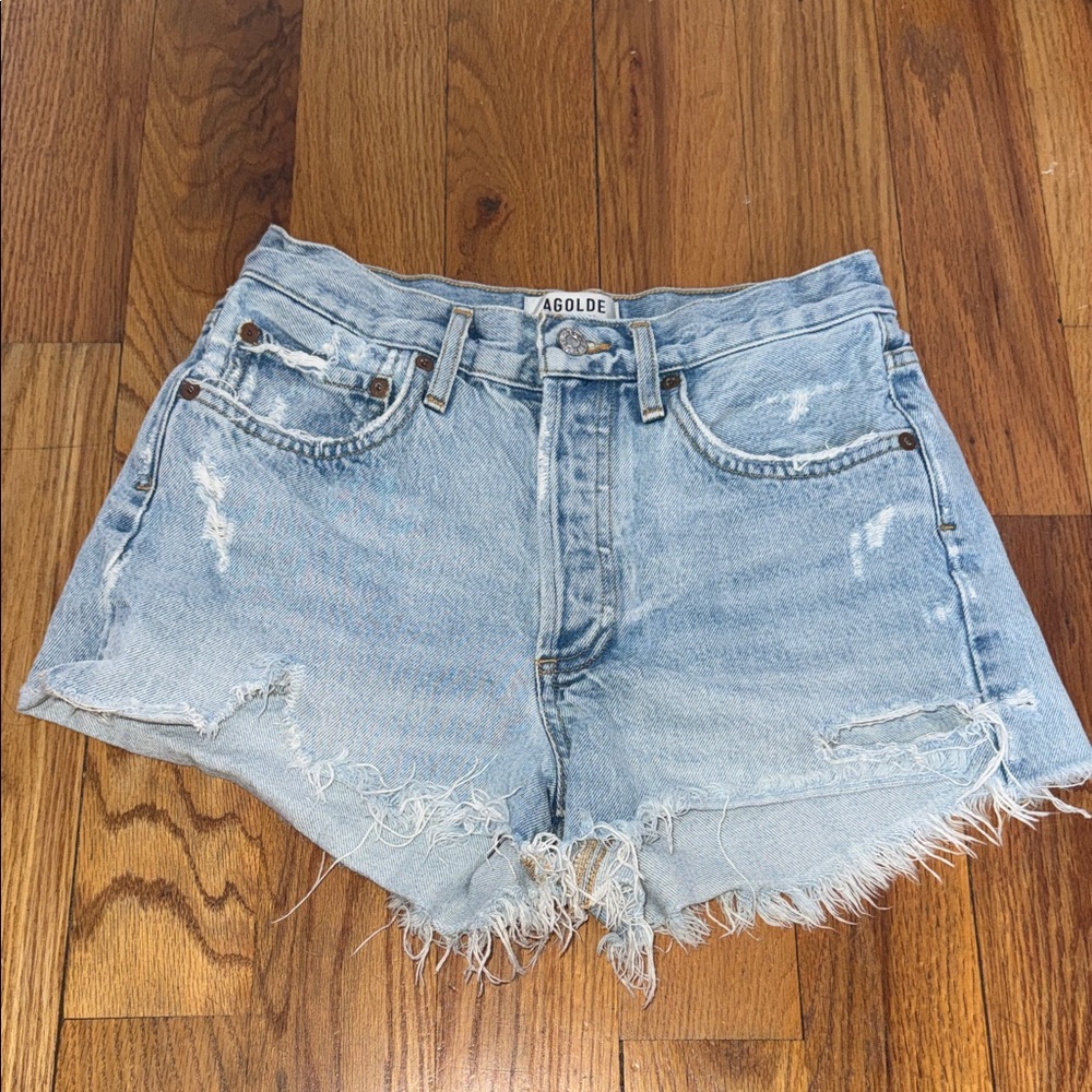 Agolde light denim mini shorts